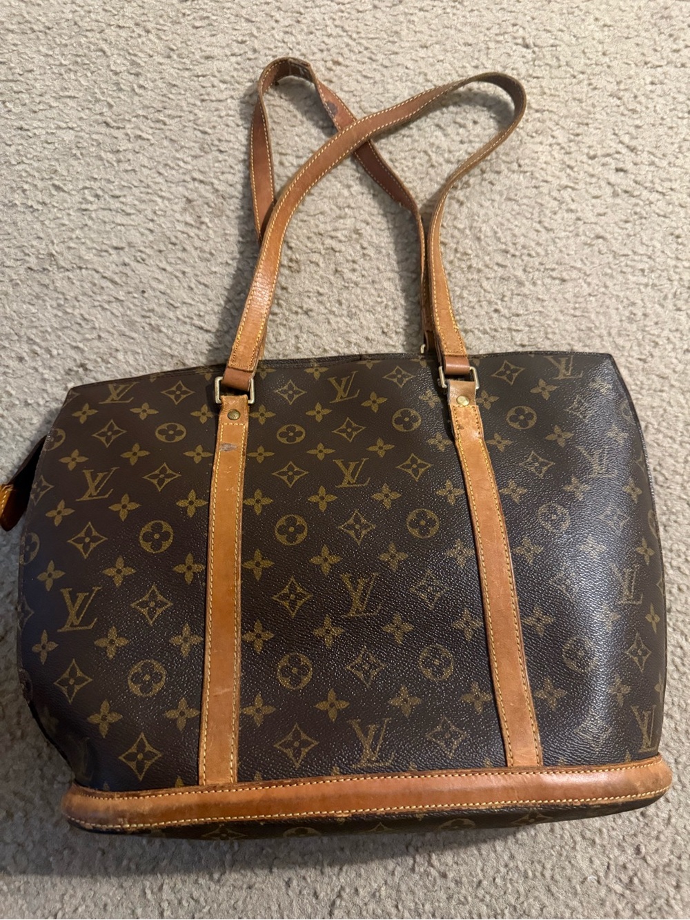 Louis Vuitton Monogram Canvas Tote with Tan Leather Trim and Cream Interior